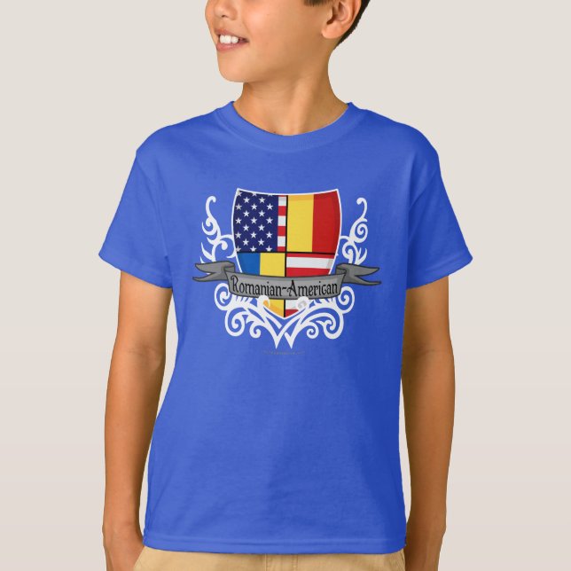 T-shirt Drapeau Roumain-Américain de bouclier (Devant)