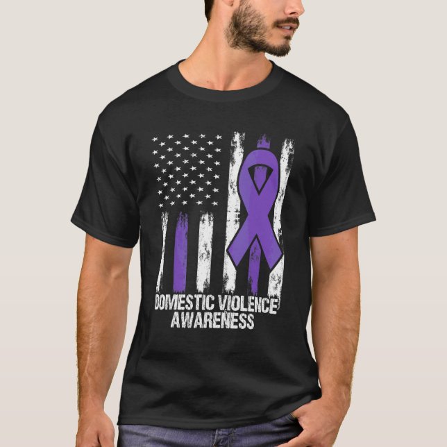 T-shirt drapeau ruban violet de sensibilisation à la viole (Devant)