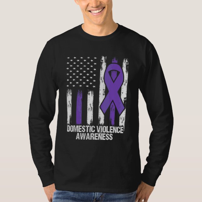 T-shirt drapeau ruban violet de sensibilisation à la viole (Devant)