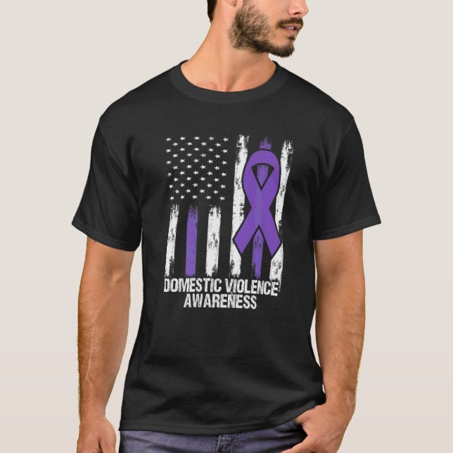 T-shirt drapeau ruban violet de sensibilisation à la viole (Devant)