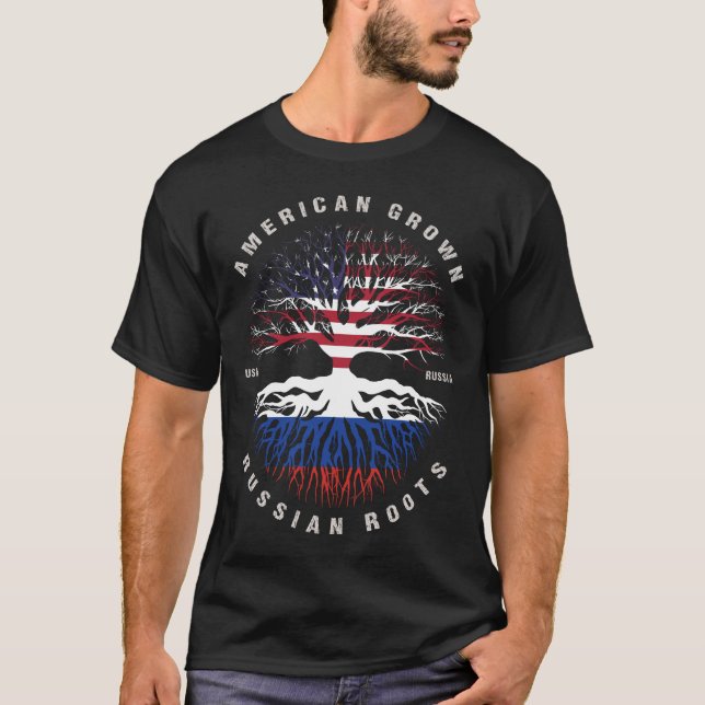 T-shirt Drapeau russe américain (Devant)