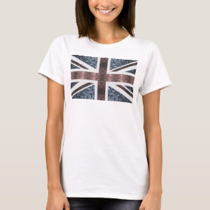 T-shirt Drapeau rustique UK rouge bleu étincelants parties