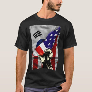 T-shirt Drapeau semi-américain coréen RACINES USA Drapeau 