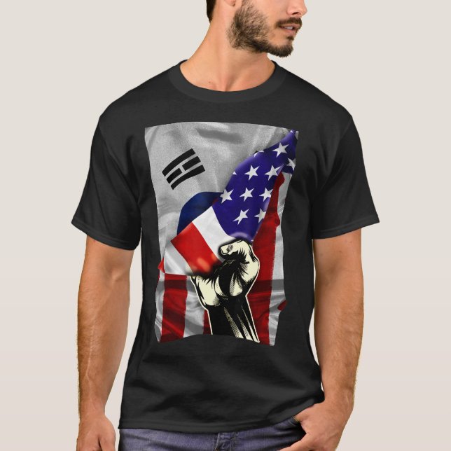 T-shirt Drapeau semi-américain coréen RACINES USA Drapeau  (Devant)