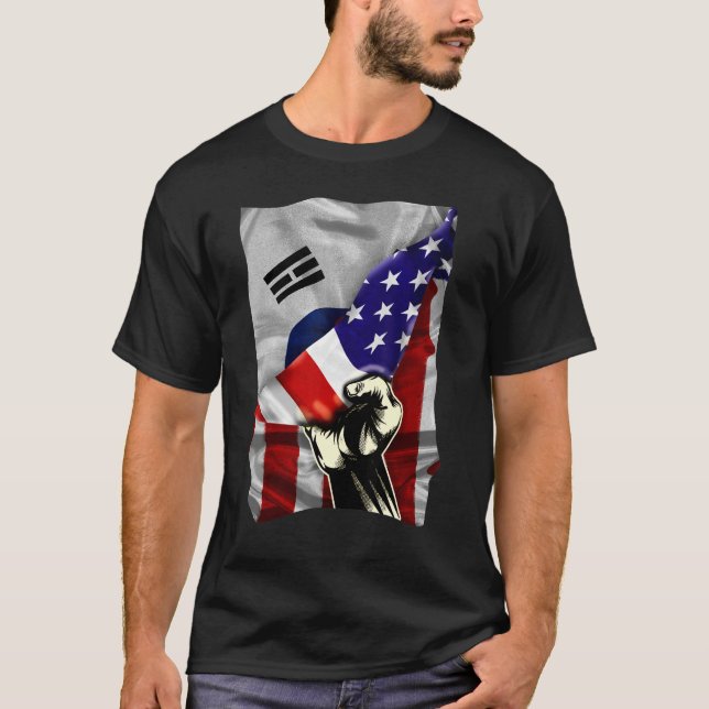 T-shirt Drapeau semi-américain coréen RACINES USA Drapeau  (Devant)