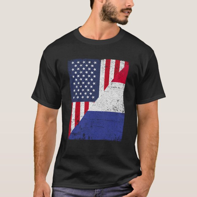 T-shirt Drapeau semi-américain demi-français (Devant)