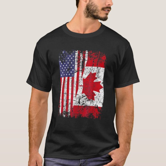 T-shirt Drapeau semi-américain des racines canadiennes Can (Devant)