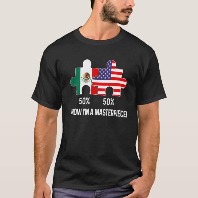 T-shirt Drapeau semi-américain mexicain Carte combinée Mex (Devant)