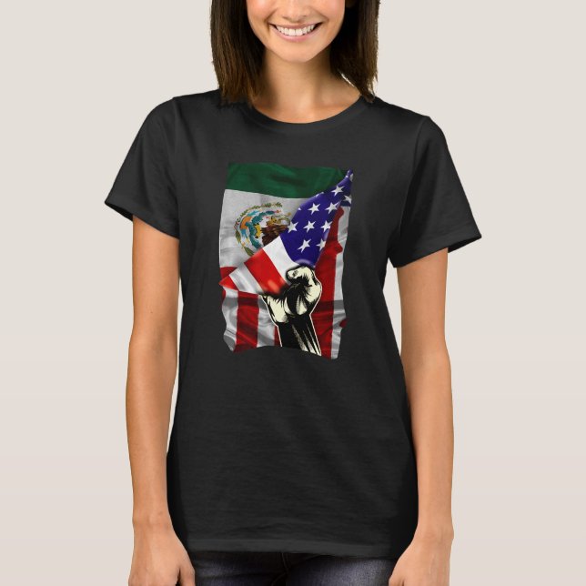 T-shirt Drapeau semi-américain Mexique RACINES USA Drapeau (Devant)