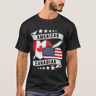 T-shirt Drapeau semi-américain mi-canadien