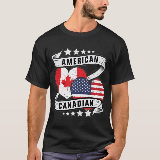 T-shirt Drapeau semi-américain mi-canadien (Devant)