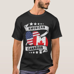T-shirt Drapeau semi-américain mi-canadien, Amérique canad