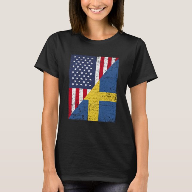 T-shirt Drapeau semi-américain moitié Suède Drapeau améric (Devant)