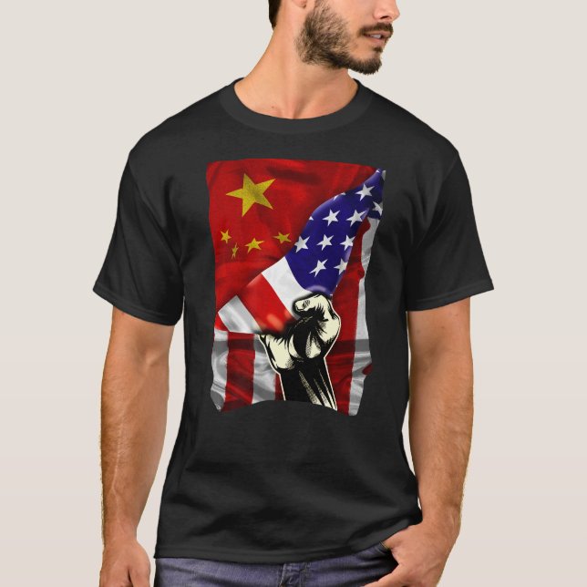 T-shirt Drapeau semi-américain ROOTS chinois USA Drapeau C (Devant)