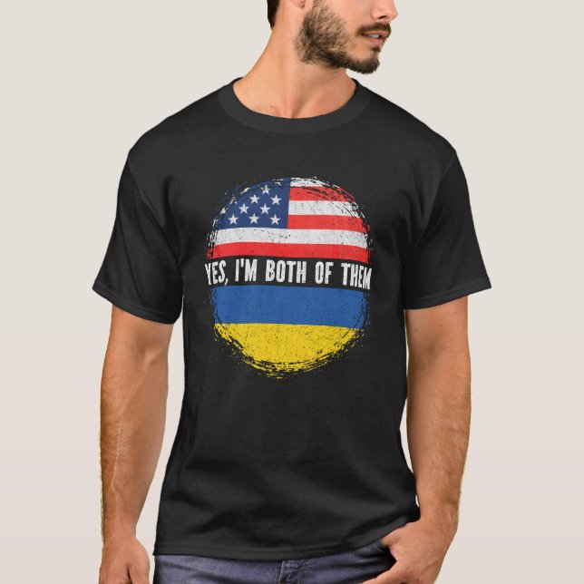 T-shirt Drapeau semi-américain ukrainien USA Ukraine (Devant)