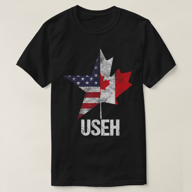 T-shirt Drapeau semi-canadien américain USEH Canada USA Un (Design devant)