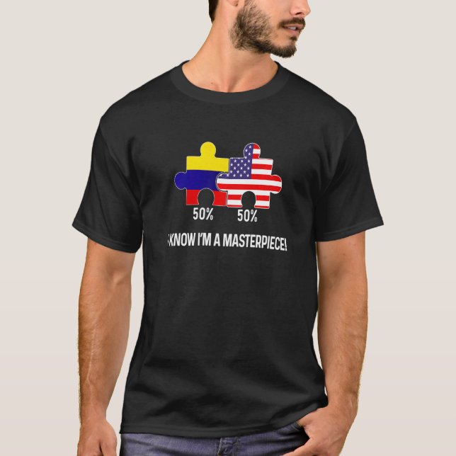 T-shirt Drapeau semi-colombien mi-américain Carte combinée (Devant)