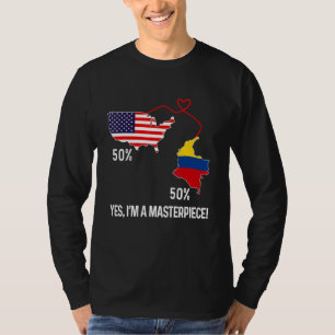 T-shirt Drapeau semi-colombien mi-américain Carte combinée