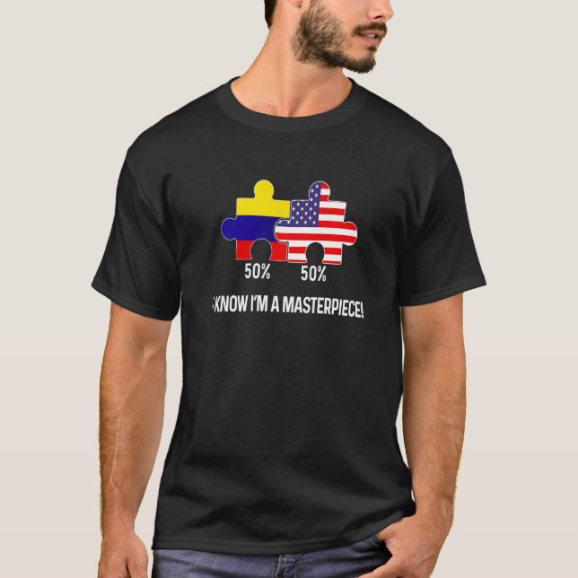 T-shirt Drapeau semi-colombien mi-américain Carte combinée (Devant)