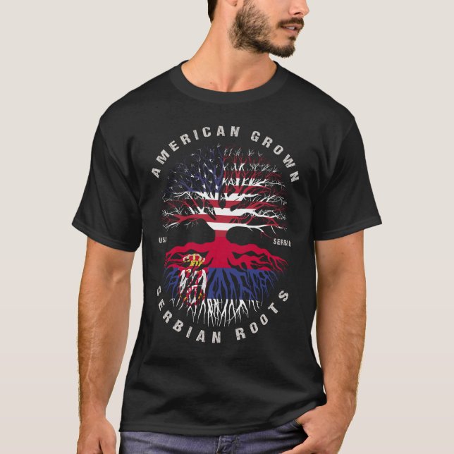 T-shirt Drapeau serbe américain à racines serbes (Devant)
