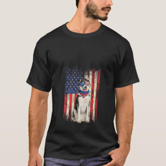 T-shirt Drapeau sibérien Husky américain 4 juillet Pa