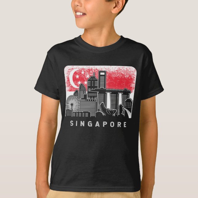 T-shirt Drapeau Singapour Skyline Vintage Singapour (Devant)
