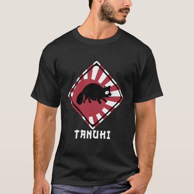 T-shirt Drapeau soleil levant de Tanuki, chien du raton-la (Devant)