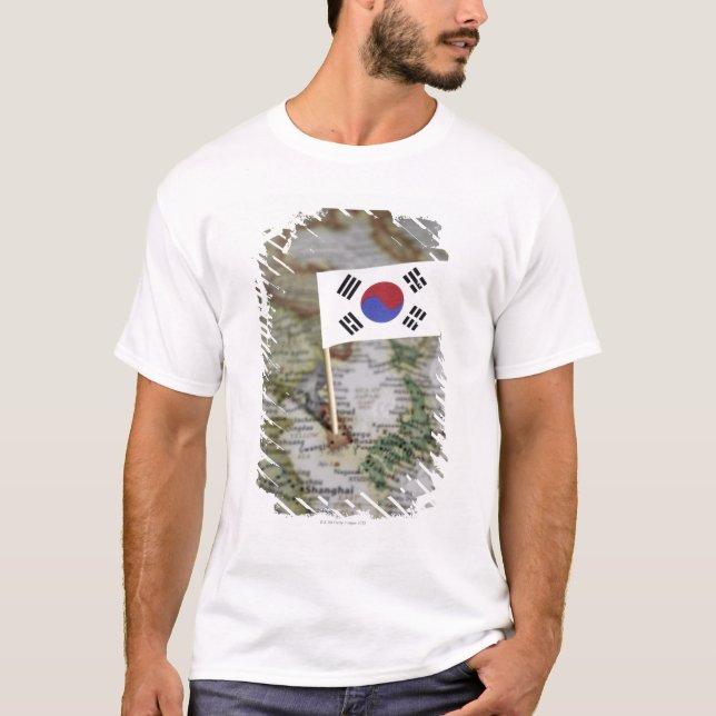 T-shirt Drapeau sud-coréen dans la carte (Devant)