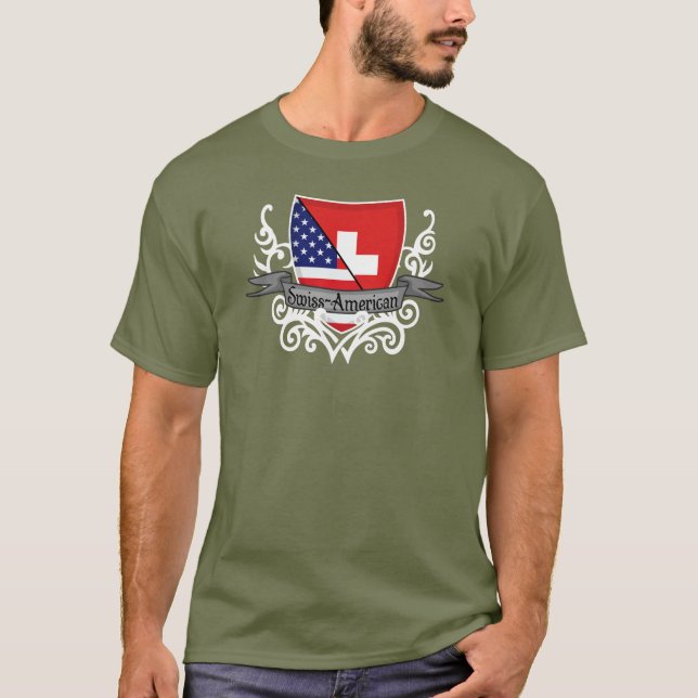 T-shirt Drapeau Suisse-Américain de bouclier (Devant)