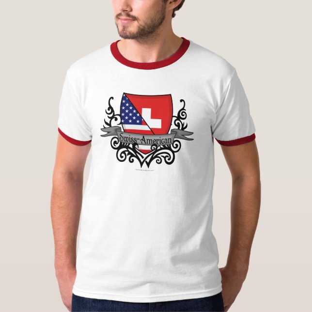 T-shirt Drapeau Suisse-Américain de bouclier (Devant)