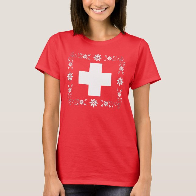 T-shirt Drapeau suisse et edelweiss (Devant)