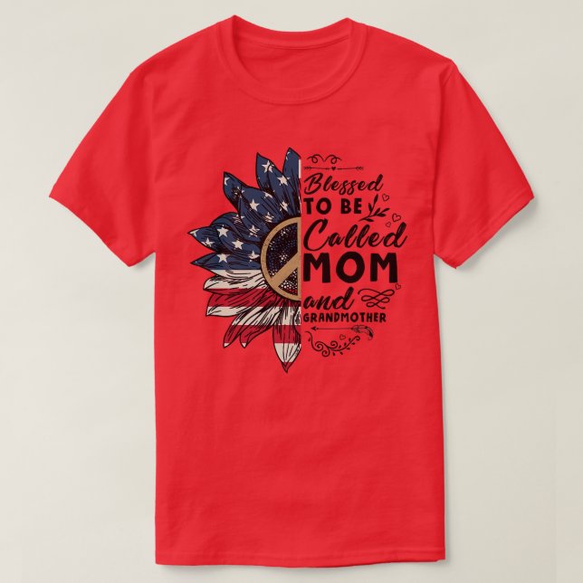 T-shirt Drapeau Sunflower USA Béni D'Être Appelé Maman Et  (Design devant)