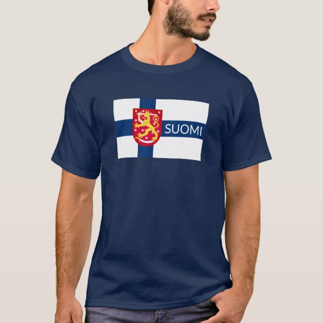 T-shirt Drapeau Suomi avec armoiries superposées (Devant)