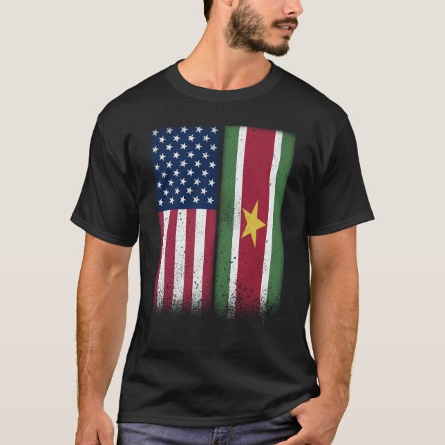 T-shirt Drapeau Surinamais États-Unis Et Suriname Drapeaux (Devant)