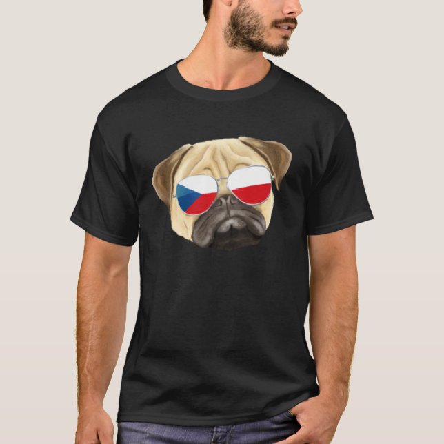 T-shirt Drapeau tchèque Pug Chien République tchèque Poche (Devant)