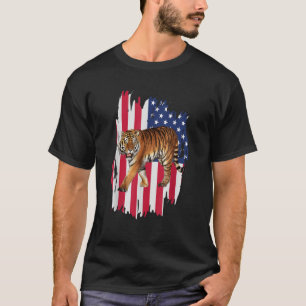 T-shirt Drapeau Tiger Américain 4 juillet Tigre Patriotiqu
