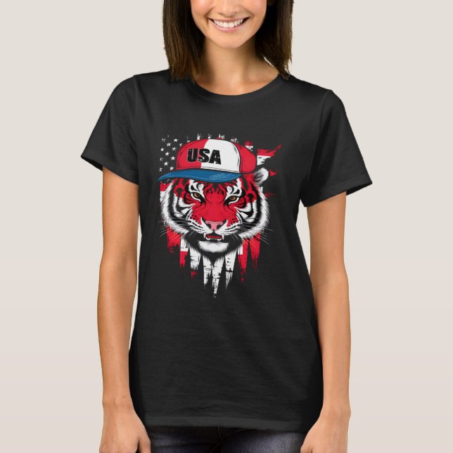 T-shirt Drapeau Tiger Retro Casquette USA (Devant)