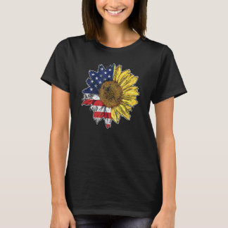 T-shirt Drapeau Tournesol Américain Patriotique 4 juillet 