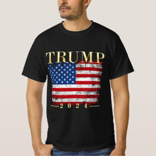 T-shirt Drapeau Trump 2024 Gold Vintage Grunge USA
