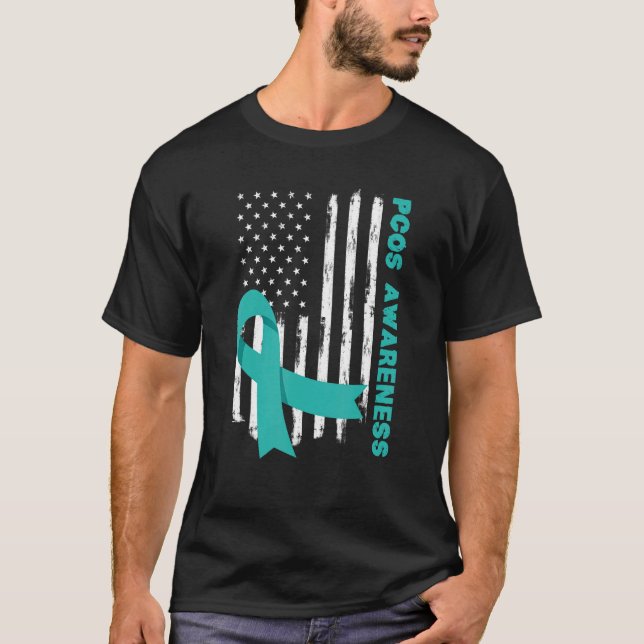 T-shirt Drapeau turquoise américain Mois de sensibilisatio (Devant)