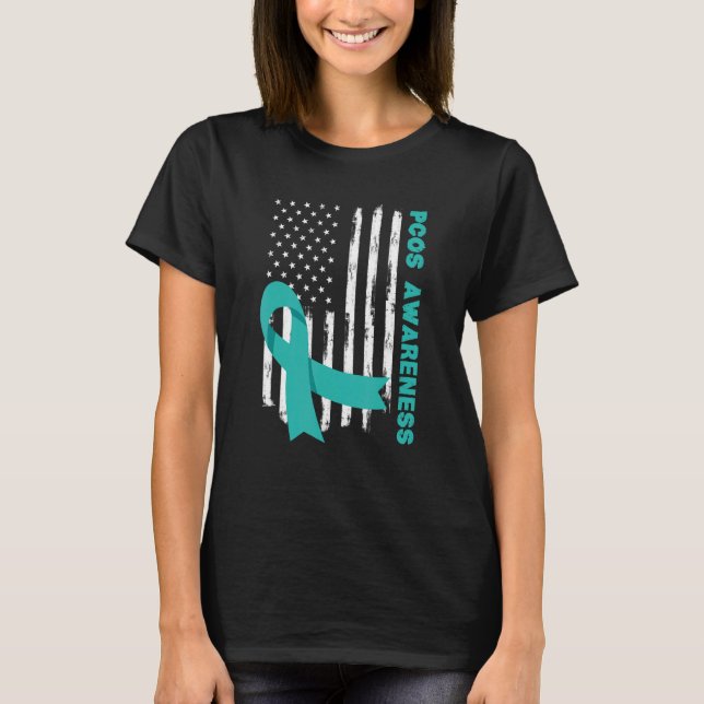 T-shirt Drapeau turquoise américain Mois de sensibilisatio (Devant)