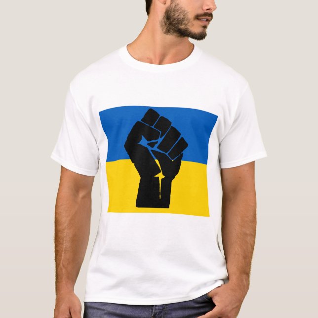 T-shirt Drapeau ukrainien à poing noir (Devant)