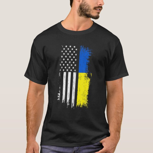 T-shirt drapeau ukrainien américain T Fierté Ukraine USA (Devant)