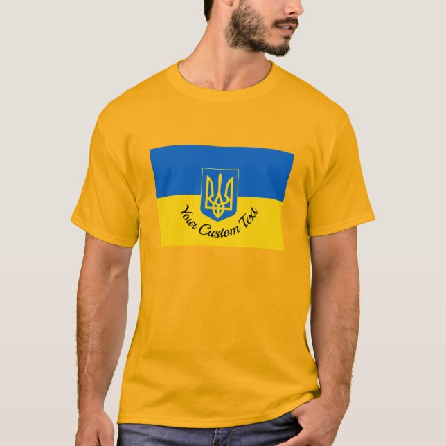 T-shirt Drapeau ukrainien avec blason et texte personnalis (Devant)