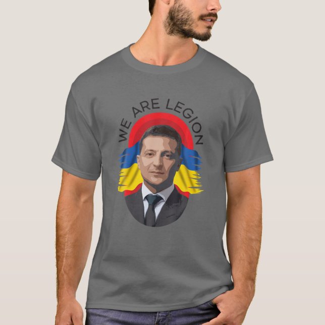 T-shirt Drapeau Ukrainien Avec Le Président Volodymyr Zele (Devant)