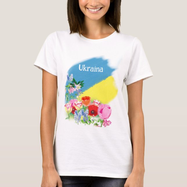 T-shirt Drapeau ukrainien et fleurs (Devant)