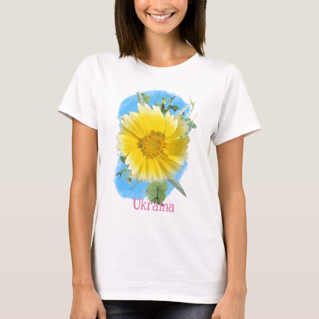 T-shirt Drapeau ukrainien et fleurs (Devant)