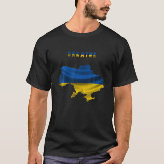 T-shirt Drapeau Ukrainien Vague Sur La Carte De L'Ukraine