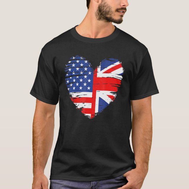 T-shirt Drapeau Union Jack Angleterre Et Drapeau Américain (Devant)