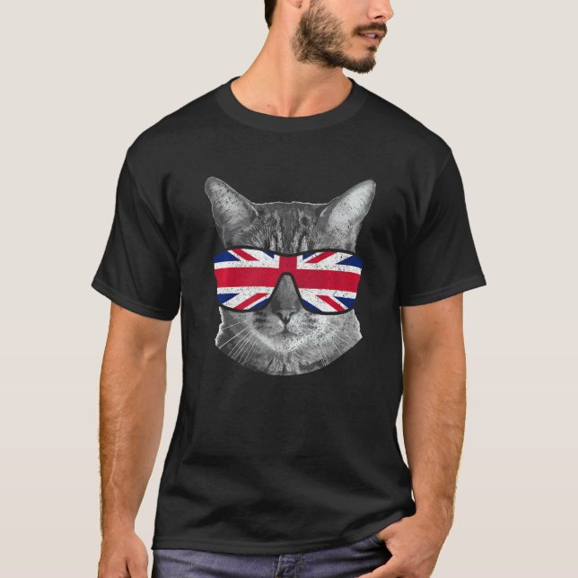 T-shirt Drapeau Union Jack Royaume-Uni Royaume-Uni Chat Ch (Devant)